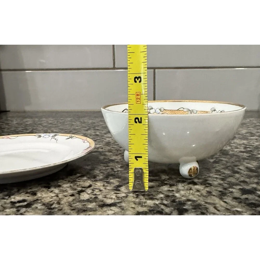 Nippon 3 Piece Mayo Set Hand Painted Bowl Saucer Ladle